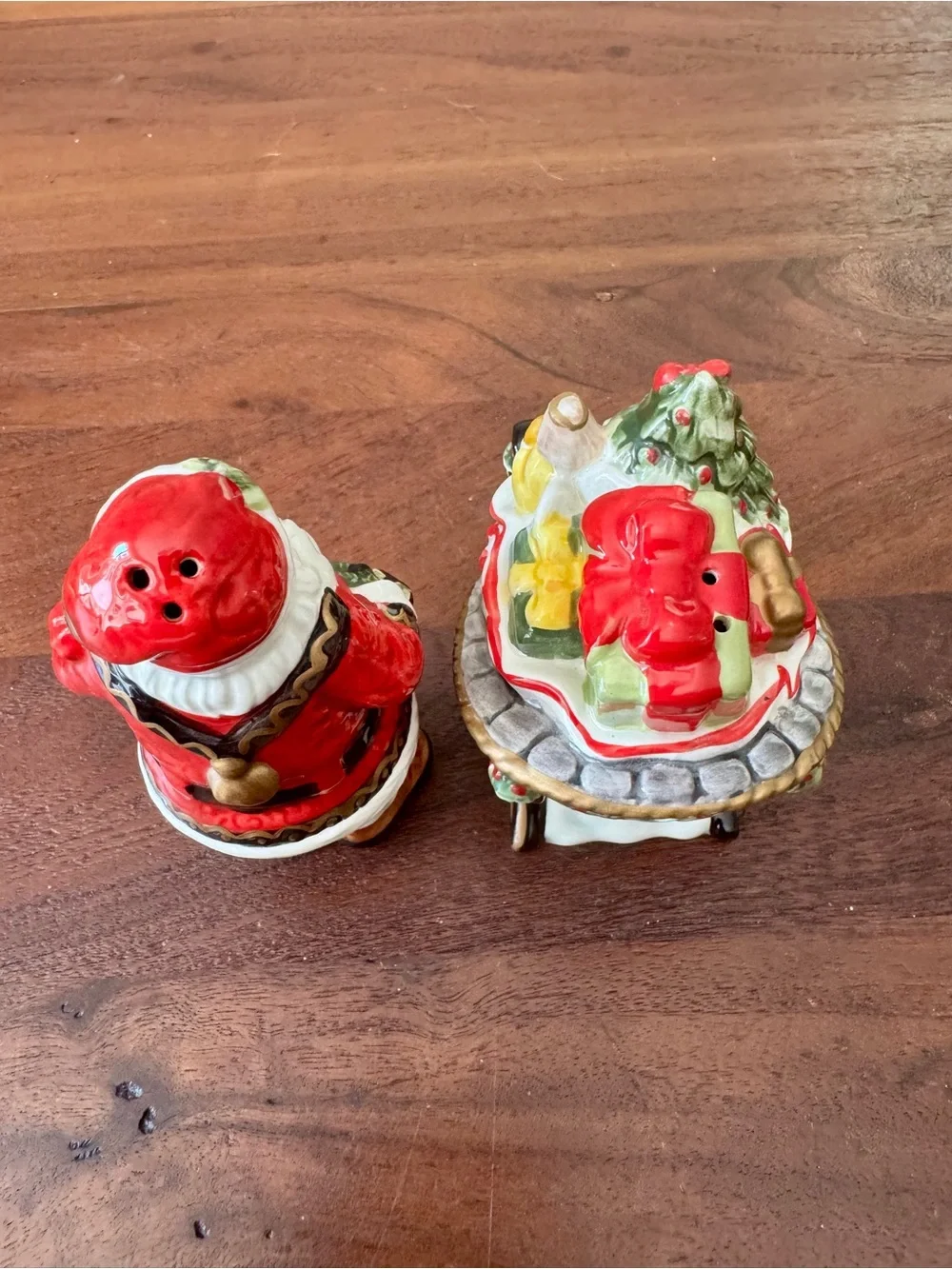 Fitz and Floyd Santa & Sleigh Christmas Tree Salt Pepper Set Holiday Retired